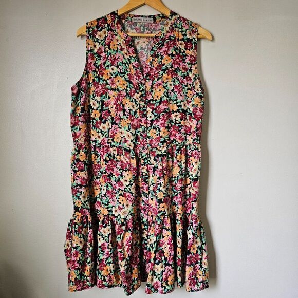 EUC LIKE NEW ALMOST FAMOUS GARDEN FLORAL BUTTON DOWN TIERED SHORT DRESS SIZE L - Picture 1 of 16